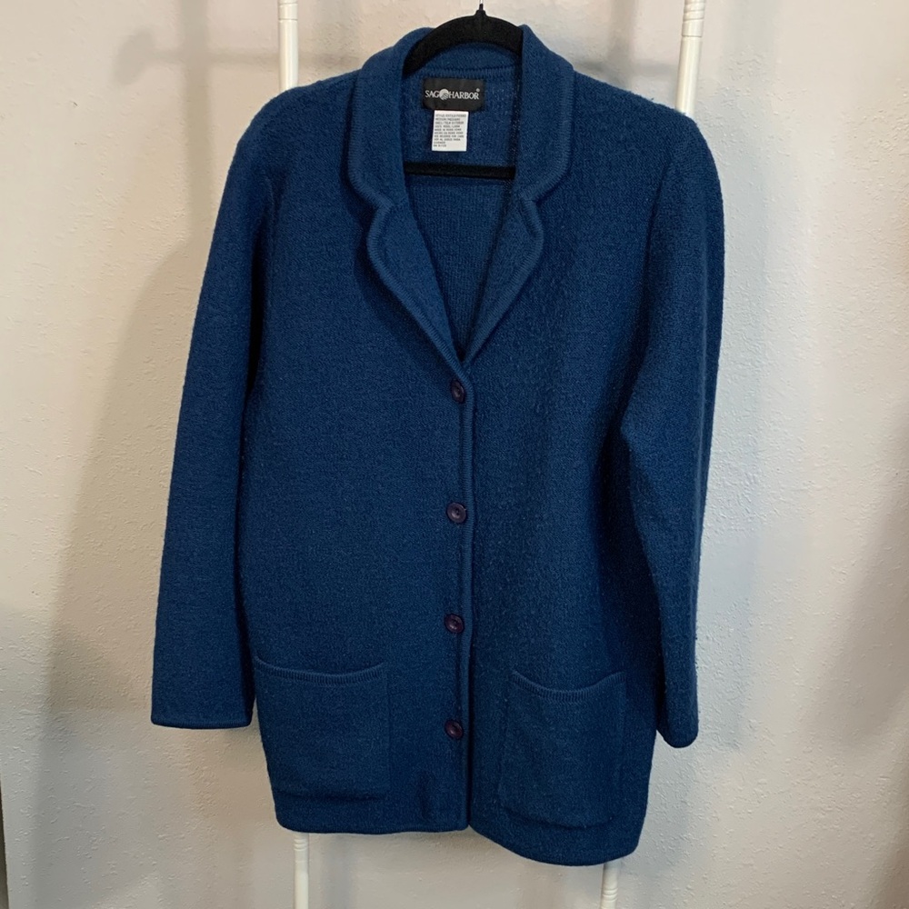 Vintage Sag Harbor Deep Blue Women's‎ Cardigan 100%Wool